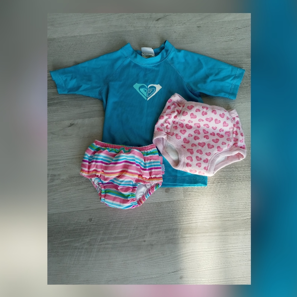 Baby Swim Roxy Shirts And Swim Pants.Size 12 Months - 3T